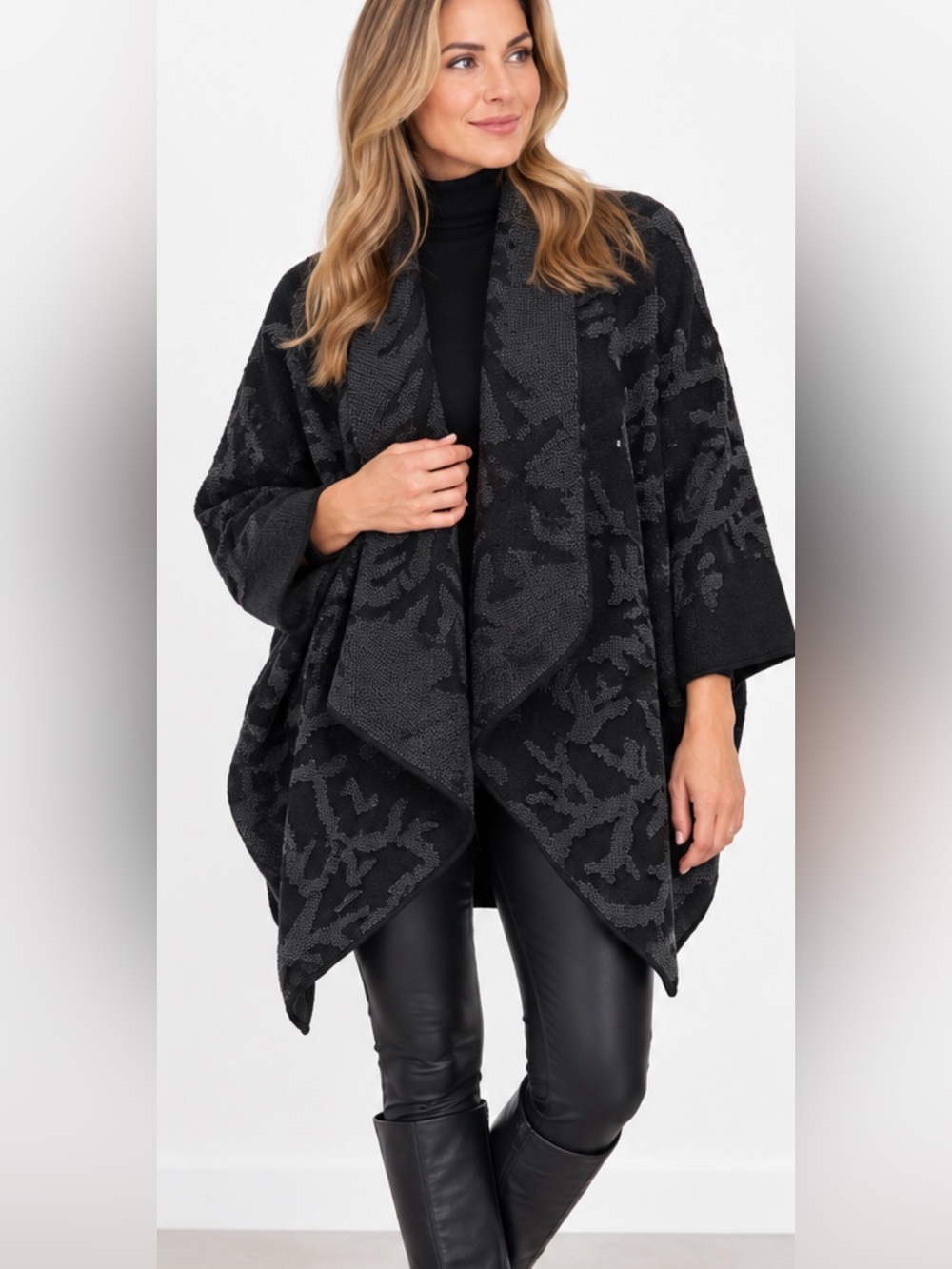 ANTEPRIMA Black Charcoal Asymmetrical Draped Knit Cardigan Jacket Size 38